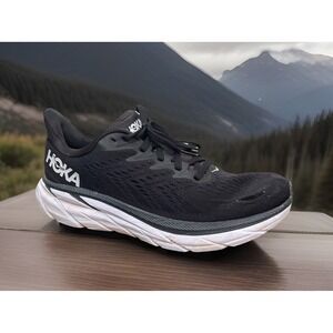 HOKA ONE ONE WOMEN'S CLIFTON 7  RUNNING SHOES BLACK / WHITE US 8.5B